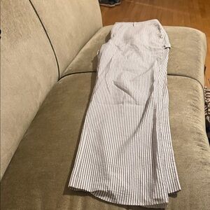 Zara Cream and Gray Striped Twill Pant Trousers